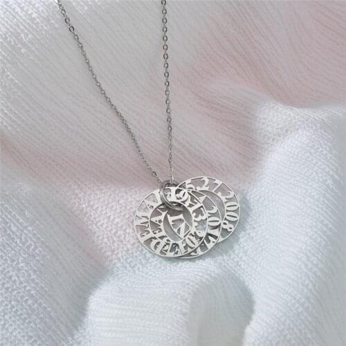 Personalized Customized Stainless Steel Double Circle Name Necklaces For Family Lover Nameplate Necklaces Fashion Jewelry Gifts