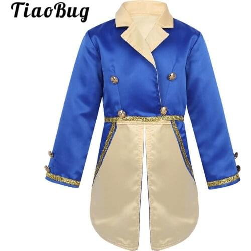 TiaoBug Baby Boys Prince Costume Long Sleeves Turn-Down Collar Tuxedo Jacket Halloween Cosplay Birthday Party Kids Tailcoat