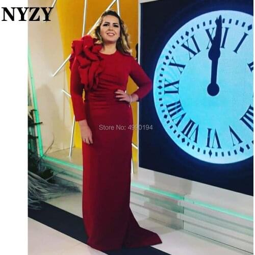 Burgundy Mother of the Bride Dresses Long Sleeves Mermaid Wedding Party Dress Formal Evening Gown NYZY M319