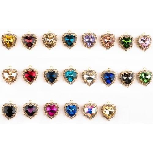 10pcs/lot Crystal Rhinestone Heart Charms Pendant DIY Jewelry Findings for Pendant Necklace Earrings Jewelry Making Accessories