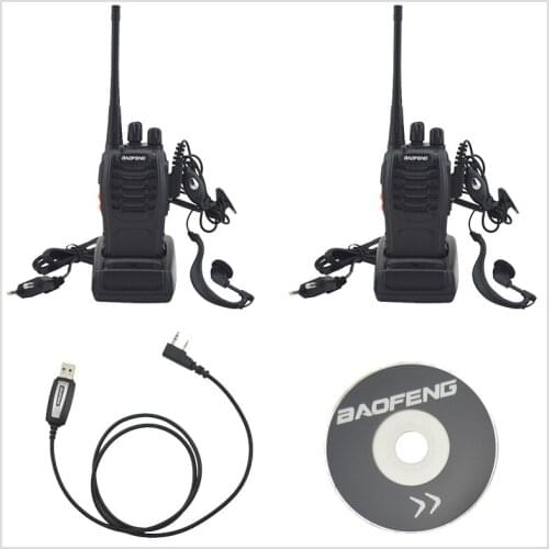 2pcs/Lot Baofeng Walkie Talkie BF-888S UHF 400-470MHz 16CH Portable Two-way Radio with Earpiece & USB Programming Cable