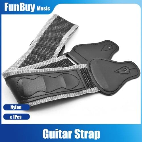Nylon Guitar Strap Belt with Three Guitar Picks Holder Strap for Acoustic Bass Ukelele Musical Instrument Part Lightweight Grey