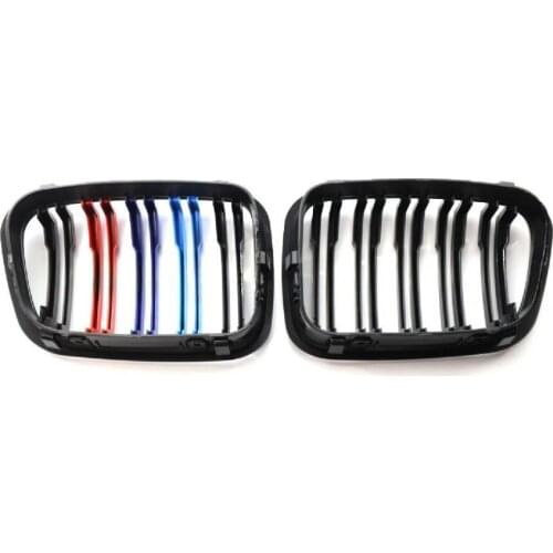 2 pieces of car dual-line bright black front bumper kidney grille for BMW E46 sedan 98-01 M style Racing Grills