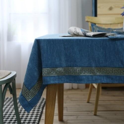 Luxury Blue Double Side Velvet Table Cloth With Embroidery For Home Decoration Dining Kitchen Party Table Cover Decoration Nappe