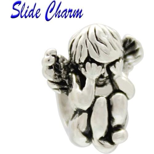 Slide charm Free shipping Mothers Day the luxury brand blindfolded angel charm beads fit Pandora charm bracelet Christmas