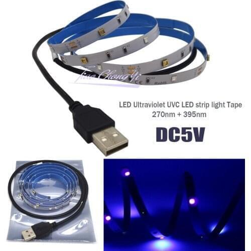 New DC5V USB LED Ultraviolet Germicidal Lamp Strip Home 2835 SMD UVC+UV 270nm+395nm light Tape