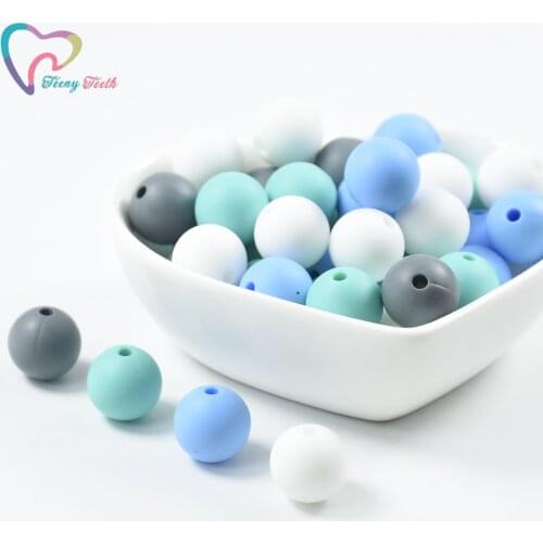 Teeny Teeth 30 PCS Blue Gray Silicone Baby Teething Beads 12-15 MM Safe Food Grade Nursing Chewing Round Silicone Beads Necklace