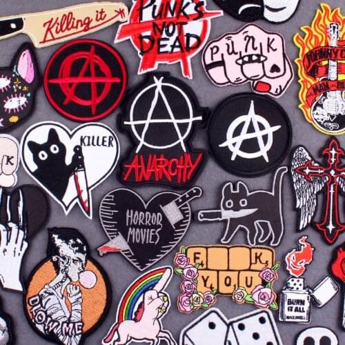 Punk Clothing ThermoAdhesive Patches Clothes Stripes Embroidered Patch killer Cat Patches For Clothing Stickers Badges Accessory