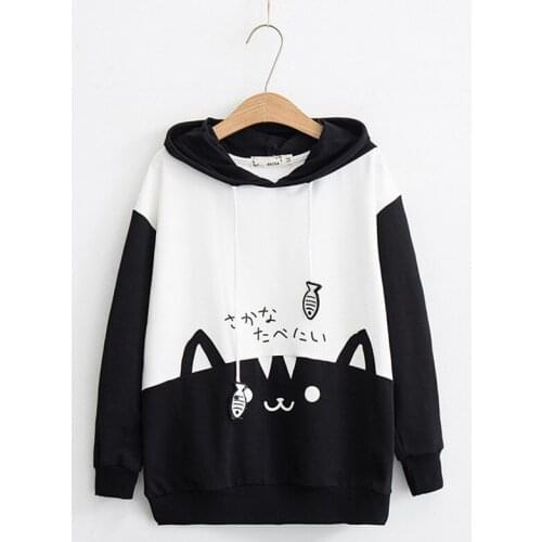 Neko Atsume Hoodie Cute Cat Backyard Kawaii Girl Cat Ears Warm Hoodies Japan Harajuku Style Student ClothesLovely Pullovers new
