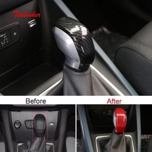 Tonlinker Interior Car Gear Head Cover case sticker for Citroen C3 Aircross 2017-19 Car Styling 1 PCS ABS Carbon Cover sticker