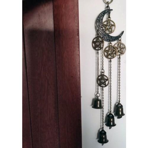 Vintage Pentagram Star Witches Bells Wind Chimes Home Protection Occult Decor Home Decoration