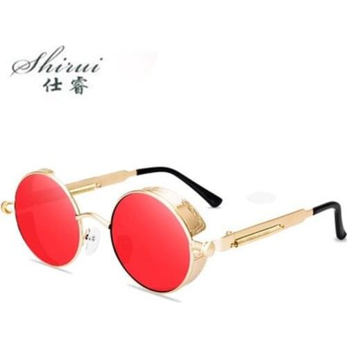 Vintage Steampunk Red Sunglasses Men Round Punk Alloy Metal Retro Sun Glasses Women 2020 Goggles Men Gothic Style Shades