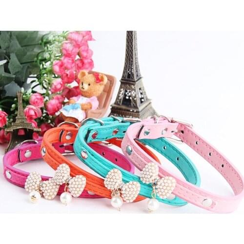 Bead Bowknot Adjustable Leather Dog Puppy Pets Collars Necklace Collars For Dogs Cat Collar Perro