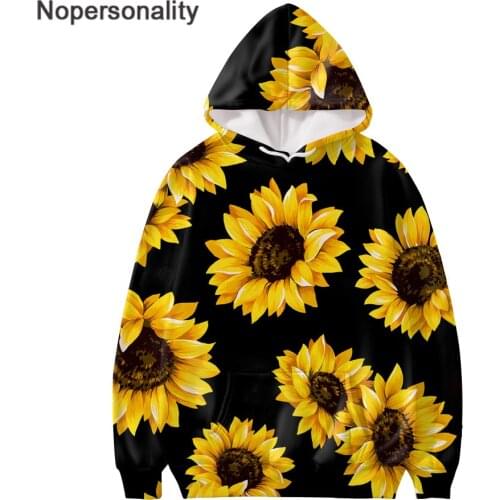 Nopersonality Sunflower Print Casual Women Hoodies Sweatshirt Long Sleeve Ethnic Style Pullovers Female Winter Hooded Sweatshirt