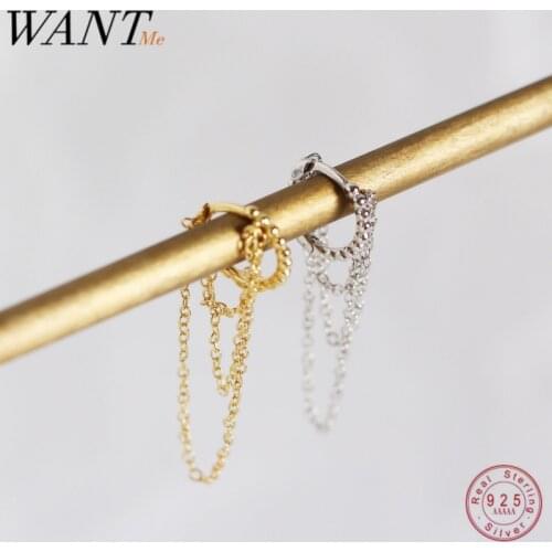 WANTME Hot Minimalist Multilayer Tassel Chain Studs Earrings for Women Real 100% 925 Sterling Silver Accessories Jewelry Gift