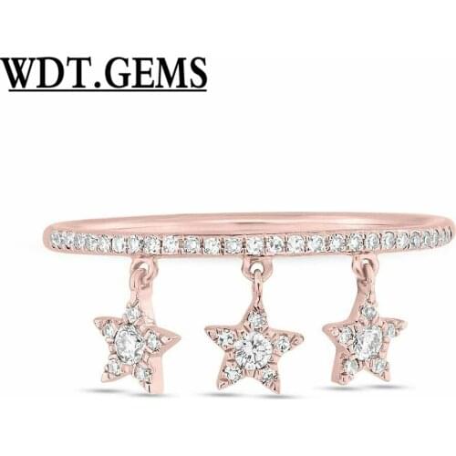 10K Rose Gold Diamond Shaker Dangling Star Ring Womens Round Cut Natural 0.19 CT