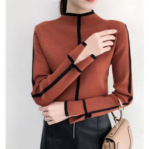 Fashion Pullover Sweater Women Autumn Winter Solid Color Slim Long Sleeve Turtleneck Bottom Sweater Top
