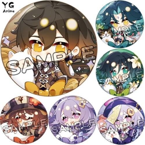 Anime Genshin Impact Badge Venti Hutao Zhongli Diluc Xiao Man Badge Decorations for Women Accessories Cute Bag Pendant Gifts