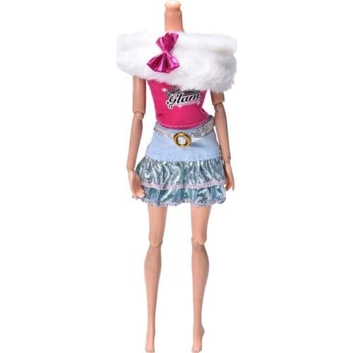 1 Set Skirts Tank With Fur Collar Suits Handmade For Barbie Dolls Clothing For Girls Toy Gifts