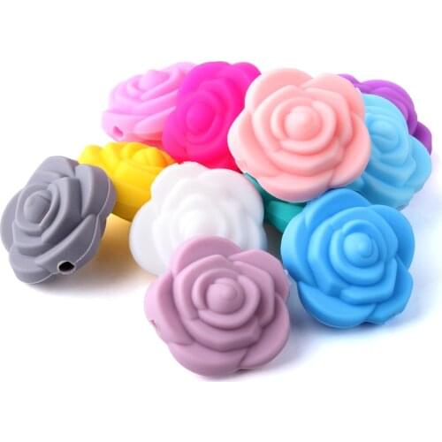 10pcs Colorful Silicon Rose Beads 20mm Silicone Teething Beads Accessories silicone rodent DIY Pacifier Chain Pendant