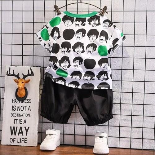 2021 2pcs Summer Baby Boy Children Causal Cartoon Printing Suit Tops + Short Boys Clothes Kids Clothes sets 2-7