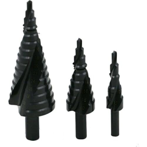3pcs HSS Steel Titanium Step Drill Bits Step Cone Cutting Tools Steel Woodworking Metal Drill Bit Set 3-12mm 4-12mm 4-20mm