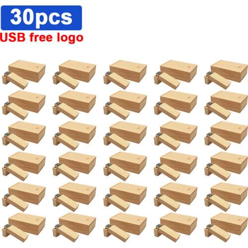 30pcs/lot creativo Wooden block pen drive 4GB 16gb 32gb 64GB wood Usb Flash Drive Memory Stick wedding gifts free custom logo