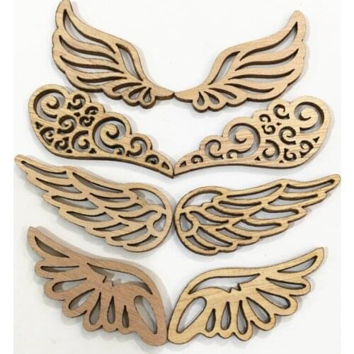 50Pcs/Lot 6*2.5cm DIY No Hole Patch Angel Wings Wooden Chips Decorative Embellishments Crafts Scrapbook Hand-Made Graffiti Decor