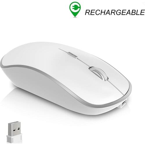 Wireless Mouse, Portable And Rechargeable. With USB Nano Receiver And High Precision 2400 DPI, Silver White. Suitable For Laptop
