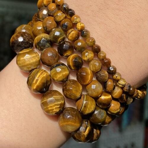 Faceted Natural Yellow Tiger Eye Stone Beads Round Loose Beads For Jewelry Making Handmade Bracelet Necklace Accessories 4-12mm