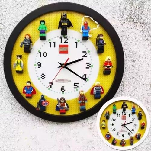 Home Living Room Decor Wall Clock 3D Building Blocks Superhero Wall Decorate Kid Children Bedroom Room Decoration Wall Watch