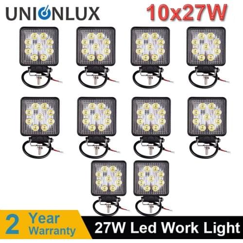 10 PCS 4 Inch IP67 waterproof Square Spot Beam Flood beam 4x4 Offroad LED Driving Light truck led work light 27w for Car Tractor