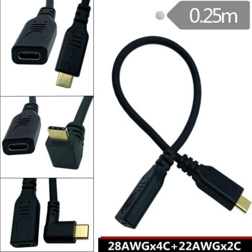 Type-C USB 3.1 Male to USB-C Female 90 degree Extension Data Cable Extender Cord Reversible Design