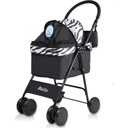 Pet Stroller Dog Cat Small Animals Carrier Cage 4 Wheels Folding Flexible Easy Walk for Jogger Travel with Mesh Window