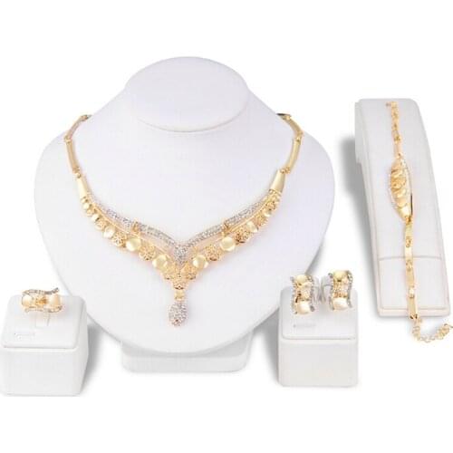 Vintage Necklace Earrings Jewelry Fashion Gold Women Crystal Party Jewelry Sets