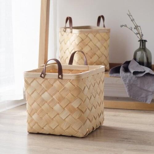 Wood chip hand-woven basket clothing storage basket sundries laundry basket Large capacity storage basket