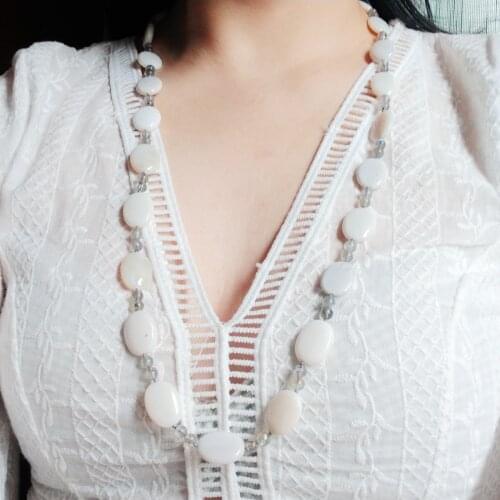 Lii Ji Long Necklace Real White Opal Blue Light Labradorite Necklace 80cm Stock Sale Women Jewelry Gift