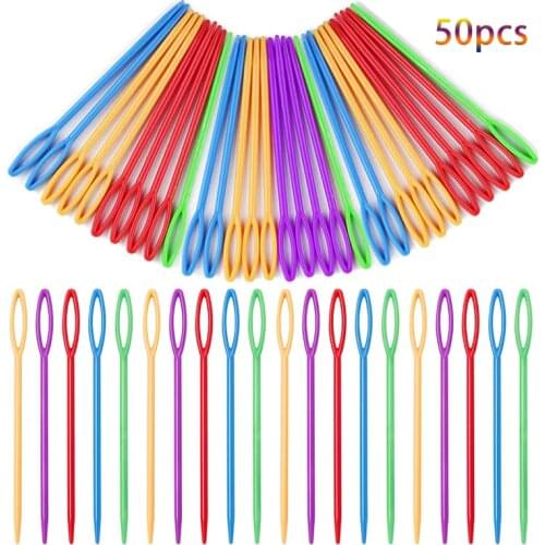 LMDZ 50pcs Plastic Crochet Hook Large Eye Plastic Needles Safe Child Weave Sewing Knitting Sewing Handmade Crafts