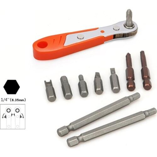 Mini Magnetic Ratchet Wrench 1/4"(6.35mm) Hexagon Torx Bidirectional Control for Single/Double Head Screwdriver Drill Bits Tool