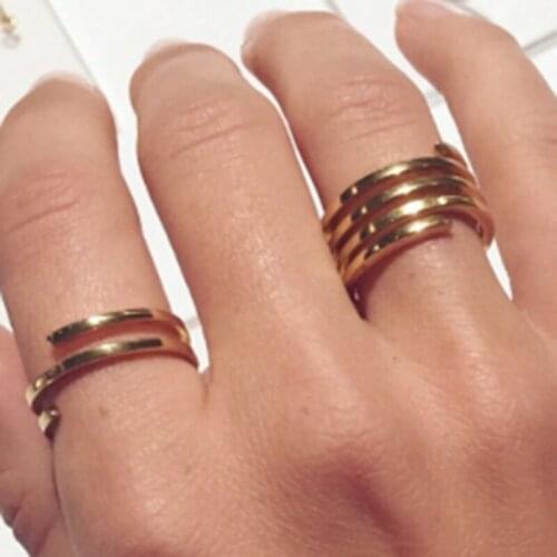Gold multilayer stackable ring for women Stainless steel rose gold color fashion Spring ring