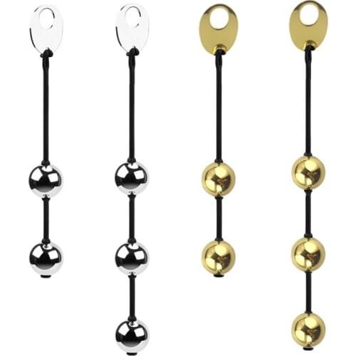 Soft stretchy Silicone pull ring gold metal Anal beads Butt Plug Kegel vaginal ben wa geisha ball expander sex toy massager