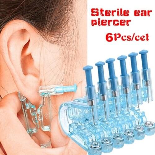 6pcs-1pc/Set Ear Piercing Kit Asepsis Disposable Healthy Safety Earring Piercer Tool Machine Kit Studs Fashion Body Jewelry