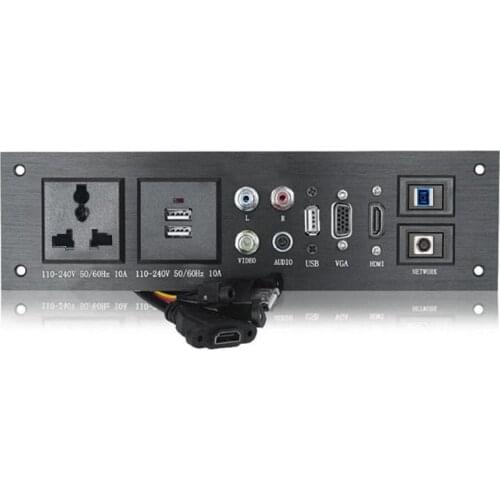 Wall Desktop Mounted Electrical Outlet Aluminium Alloy Panel Socket with 2USB AV 3.5MM Jack VGA TV Optical Fiber Port