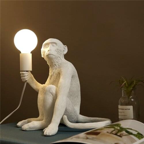White Gold Resin Monkey Table Lamp Nordic Living Room Home Decor Led Table Light Fixtures Bar Restaurant Study Decor Desk Lights