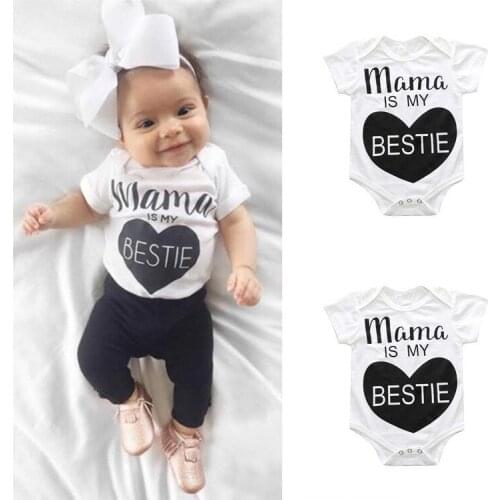 Newborn Toddler Baby Boys Girls Clothes Funny Mama is my BESTIE Print Baby Romper for Infant Boys Girls Summer