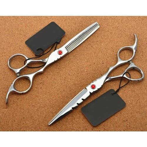 6.0 inch Brand Red Gem TOP GRADE Hairdressing Scissors 440C 62HRC Barbers Cutting Scissors Thinning Shears Hair Scissors