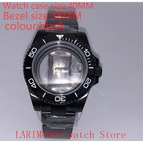 Suitable for NH35 NH36 Miyota 8215 40mm 904L stainless steel case, transparent black back cover, with bezel,black
