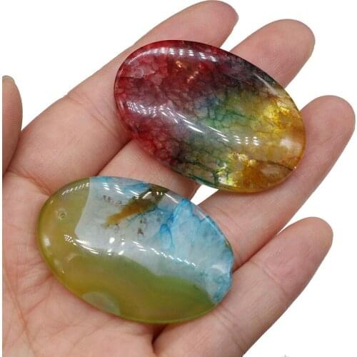 Natural stone pendant egg-shaped Bicolor Agates plated pendant necklace for DIY jewelry best birthday gift size 30x45mm