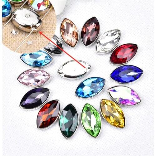 Sew On Horse Eye Crystal Stone Diamond /7X15Mm/17X32Mm Glass Rhinestones Clawless With 4 Holes For Clothes Diy Dress Accessories