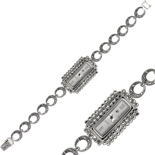 Silverlina Silver Marcasite Sterling Sleeve Clock